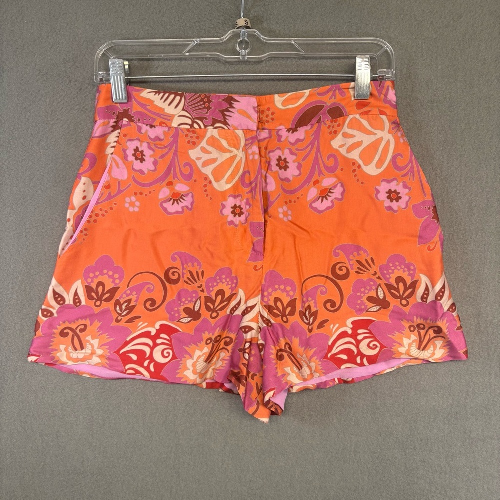 Alexis Women's Orange Flore Floral Satin Shorts Size Small